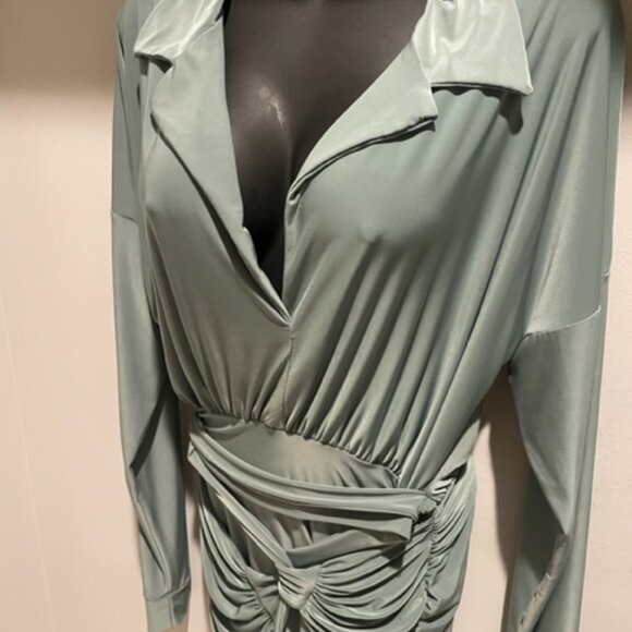 Teal Ruched Dress - Picture 6 of 7